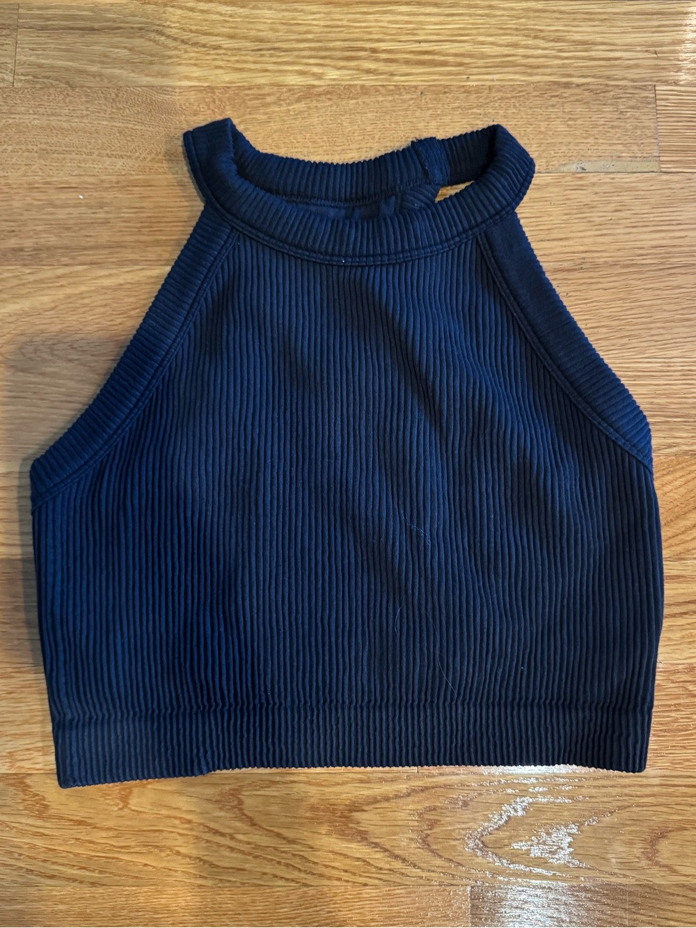 aerie Black Ribbed High-Neck Crop Tank